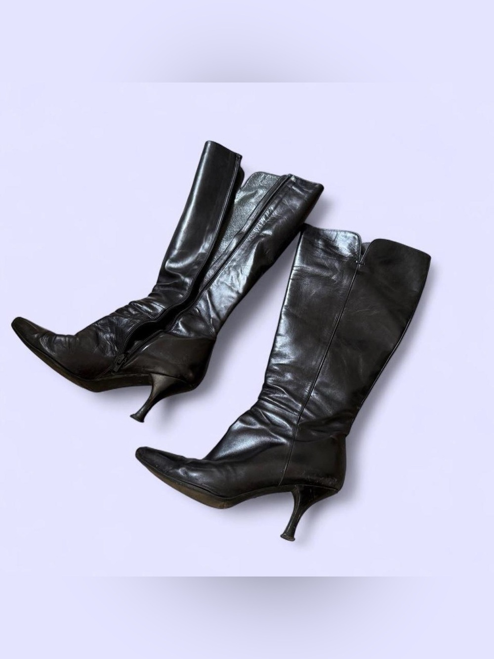 Stuart Weitzman Black Leather Knee-High Stiletto Boots